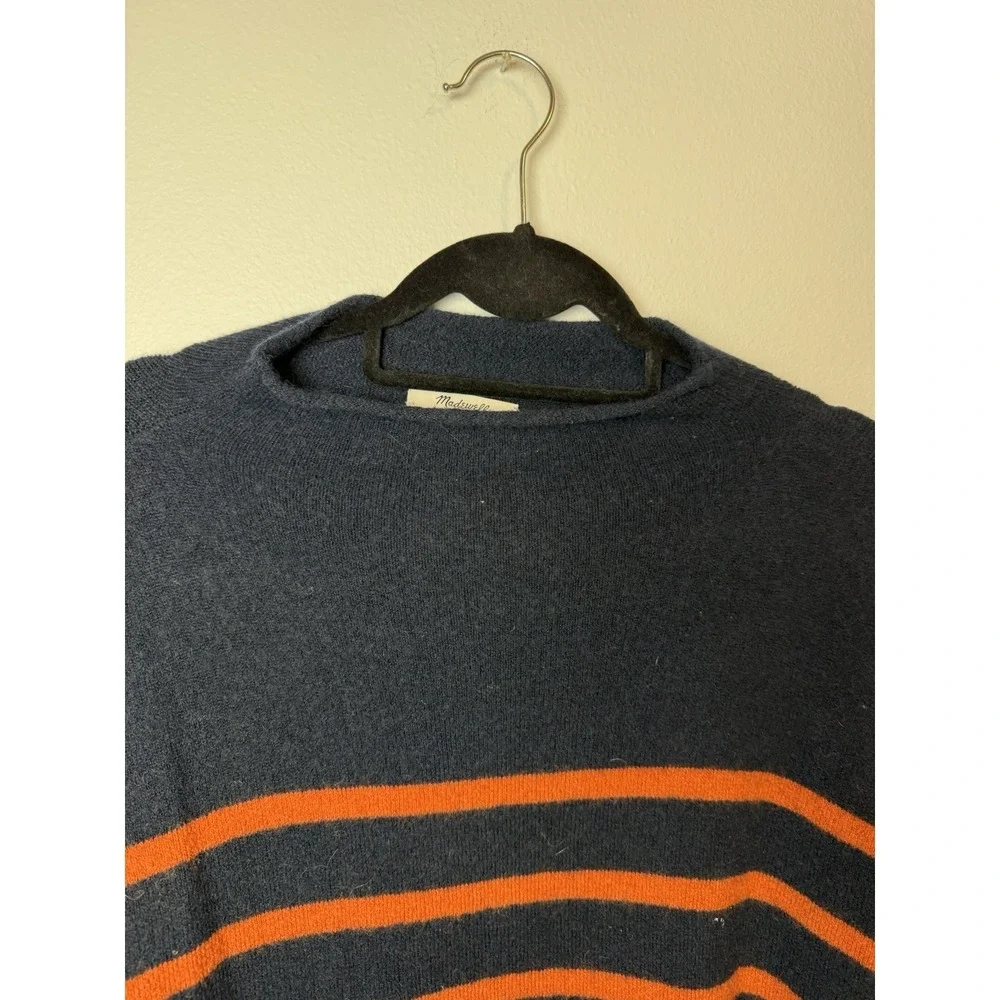 MADEWELL Navy Blue Orange Striped Merino Wool Alpaca Blend Mock Neck‎ Sweater M